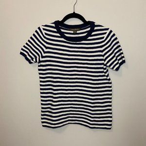 Tommy Bahama Sz S Navy Blue White Stripe Short Sleeve Pullover Crewneck Sweater